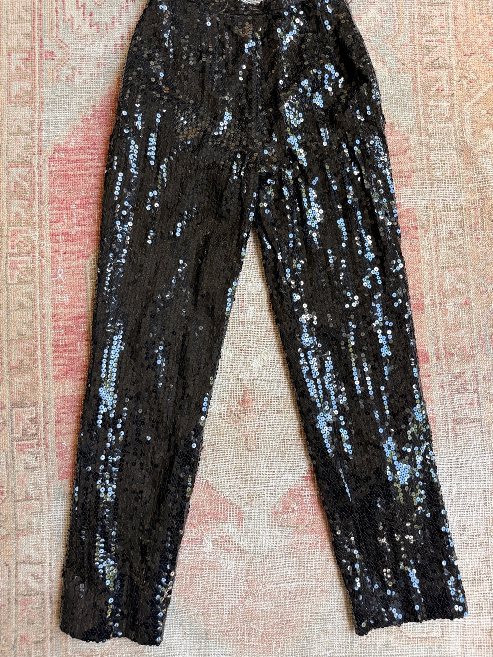 Vintage 70s Valentino Black Sequin Straight-Leg Pants luxury sequins Italy